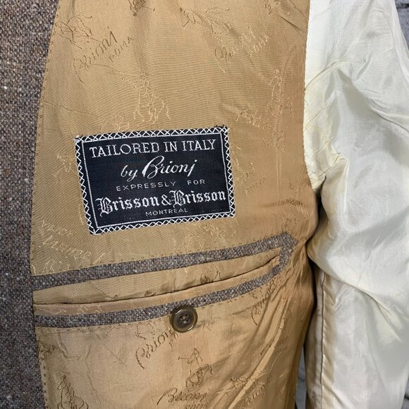 Brioni Vintage Tweed Blazer Sport Coat Mens 46 Brown Wool Metal Buttons Jacket - Picture 9 of 16